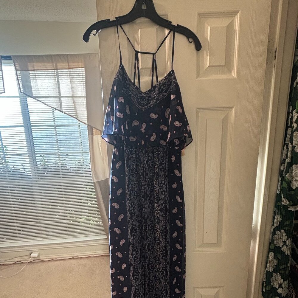 Princess Vera Wang navy blue paisley maxi dress S